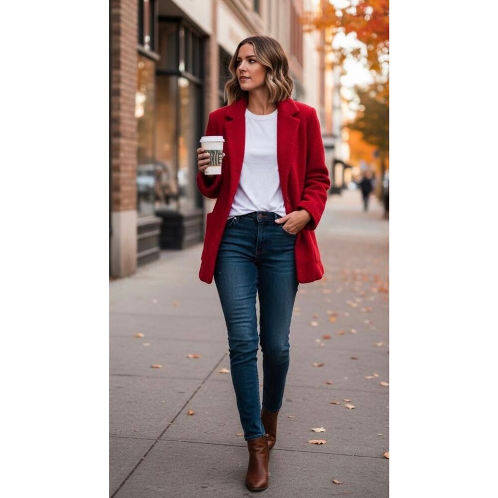 Sandro Red Cardigan Blazer Vintage Size Large